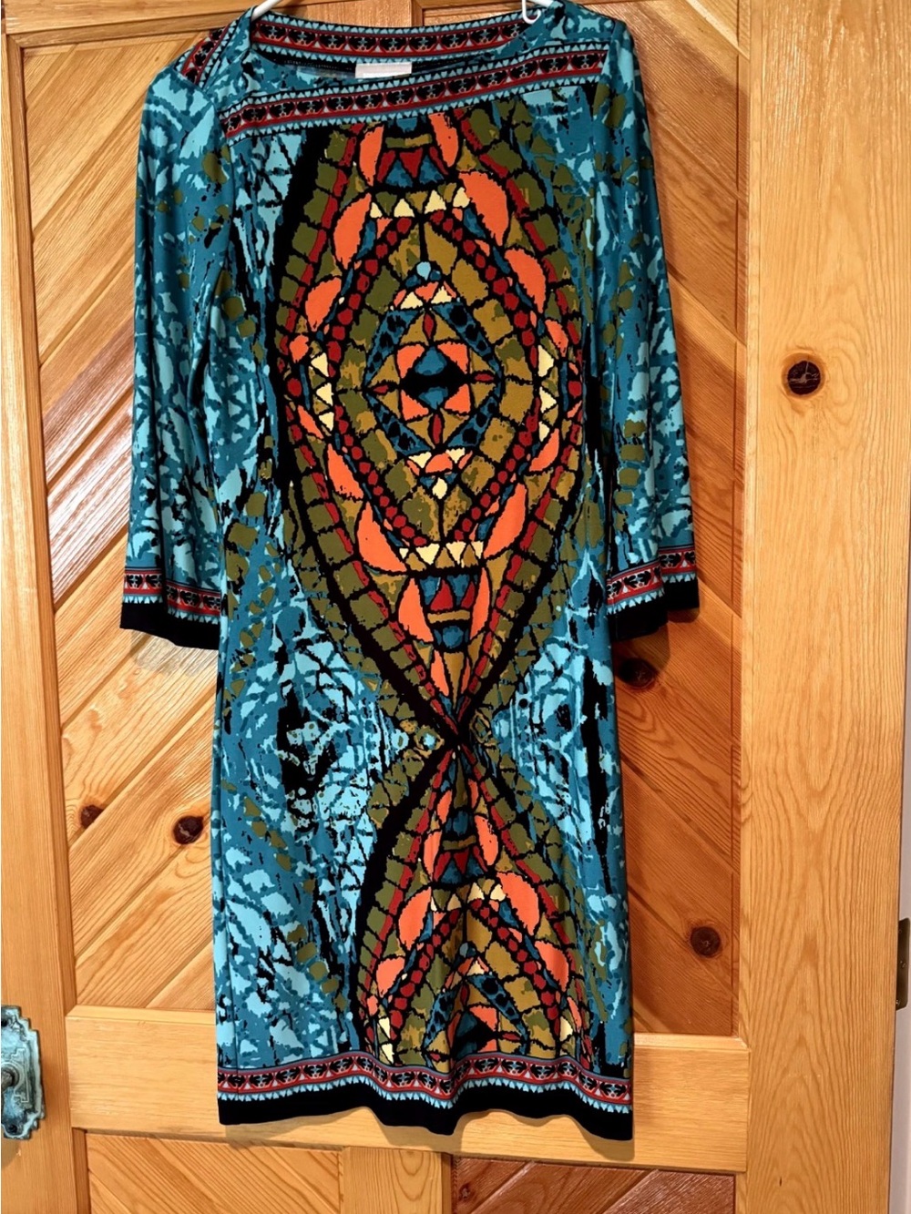 Beige by eci Teal Multicolor Geometric Long-Sleeve Dress